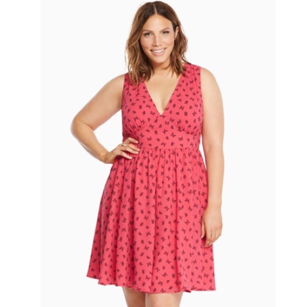 Torrid Butterfly Dress Fit and Flare Novelty Flowy V Neck Cottage Pink Size 26
